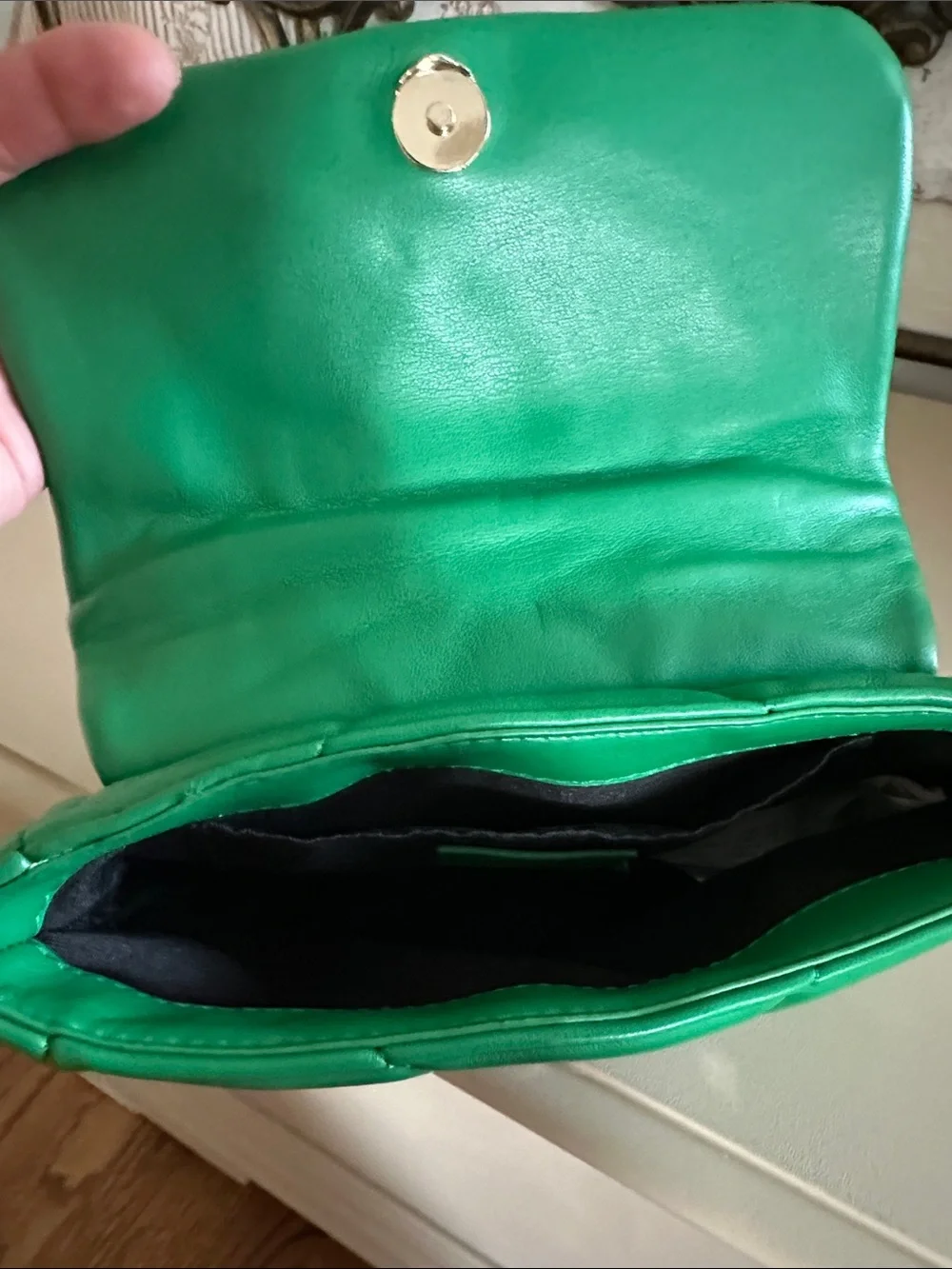 Green Quilted Studded Crossbody Bag